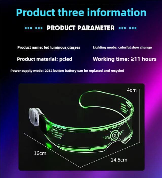 Led Sci-Fi Luminous Glasses Future Technology Glasses Birthday Internet Celebrity Bar Photo Disco Glasses